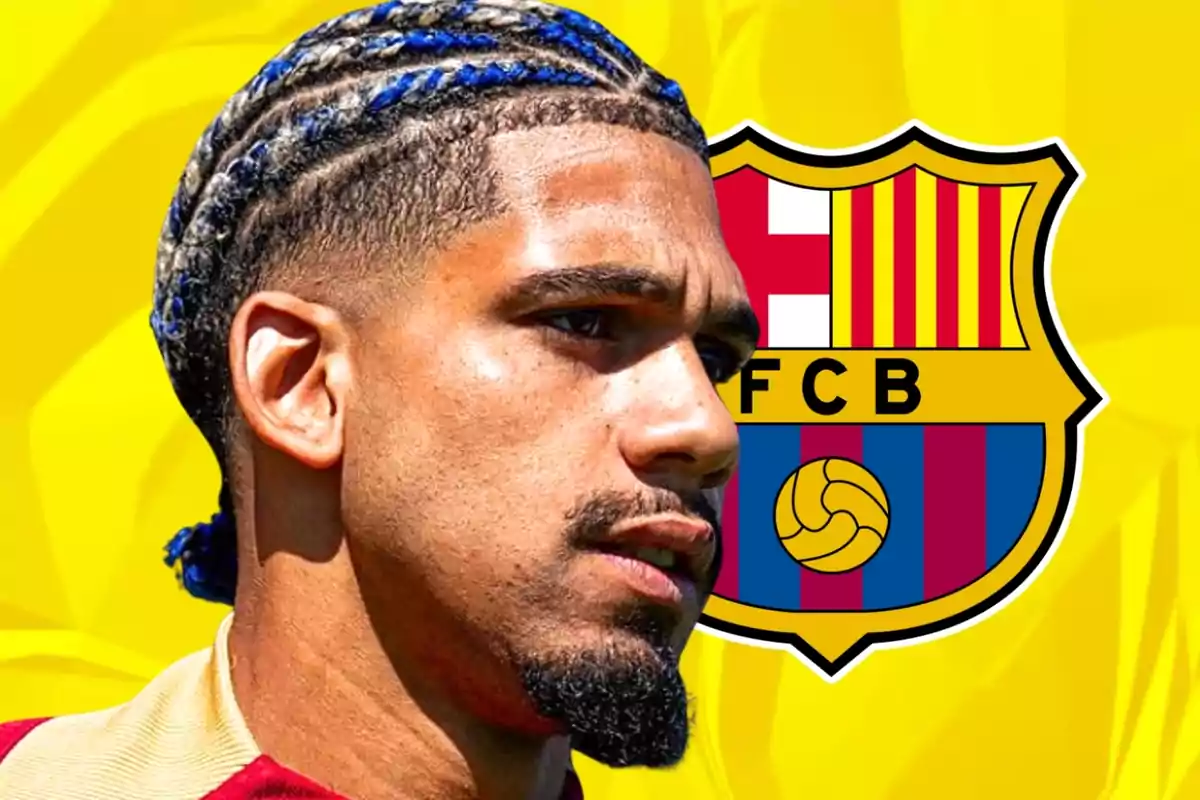 A soccer player with braids and an FC Barcelona shirt appears in the foreground with the club's shield in the yellow background.